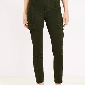 Loft skinny cargo sateen pants olive green